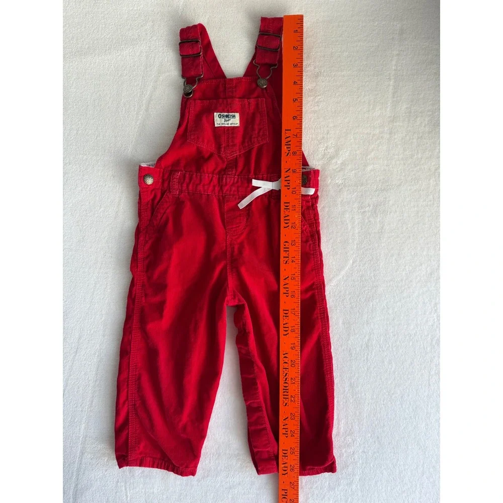 Vintage OshKosh B'gosh Red Corduroy Overalls with White Bow 24 Months Y2K‎ 80s